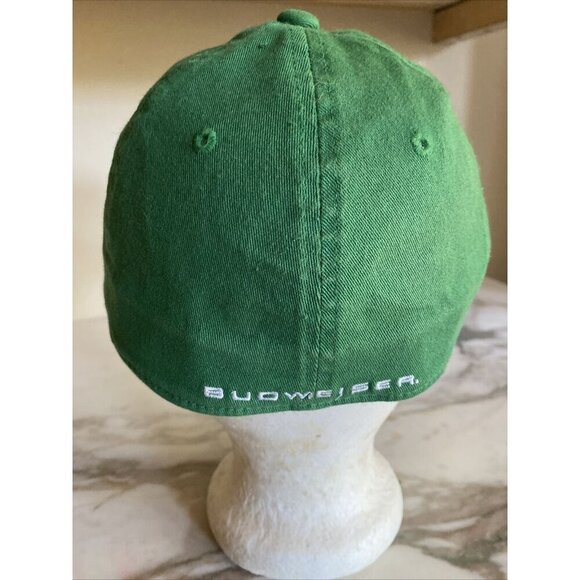 Green Budweiser B Hat Cap One Fit Fitted - Picture 3 of 8